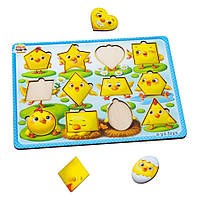 Дерев'яний пазл-вкладиш "Курчата" Ubumblebees ПСД163 PSD163 геометричні фігури, 7886081 - 644