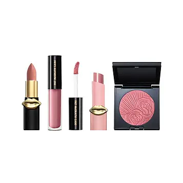 Pat McGrath Labs Divine Rose Jet‑Dash Kit — міні‑набір: матова помада, блиск, Lip Shine та рум’яна у відтінку Divine Rose