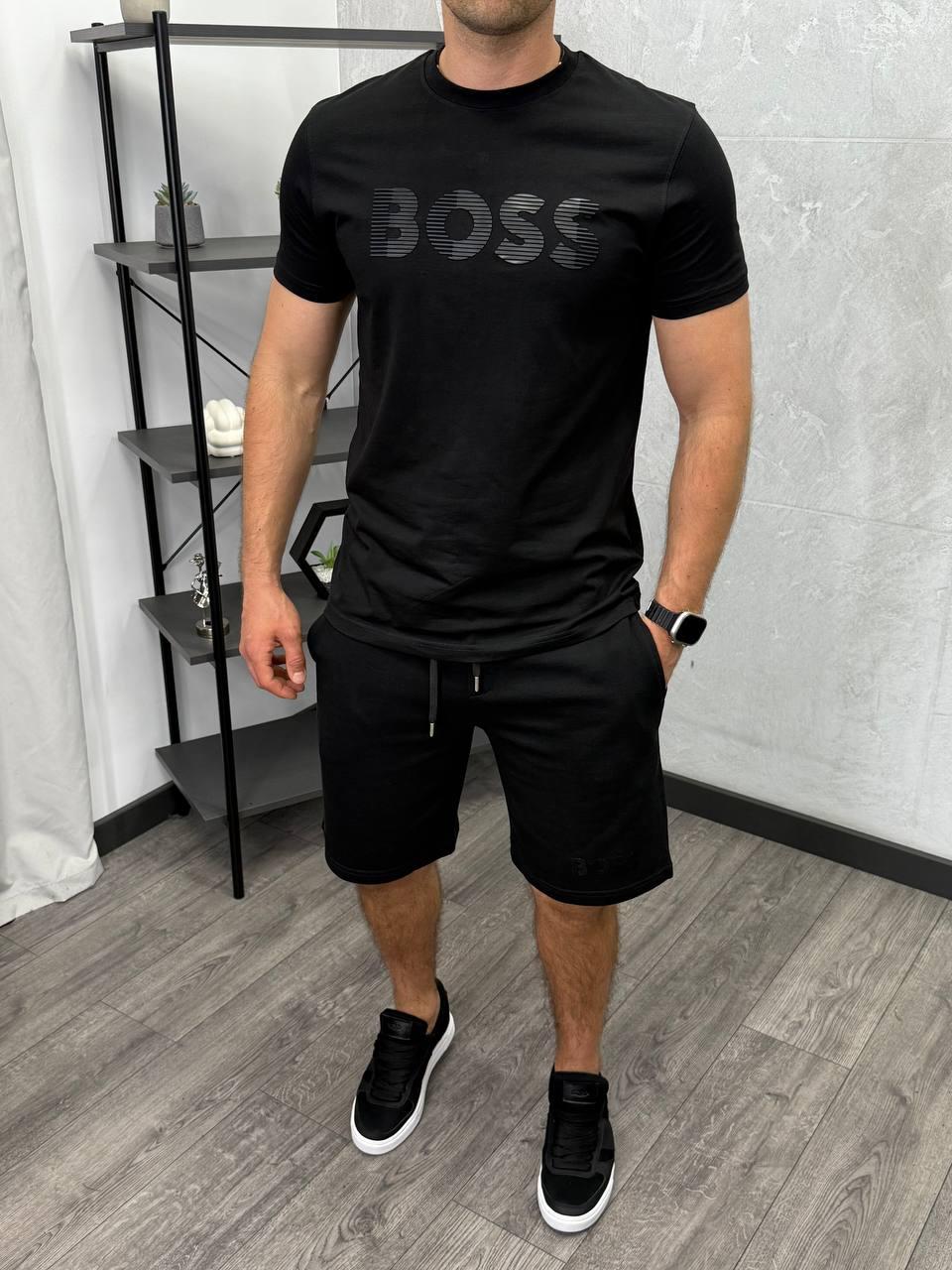 Чоловічий літній костюм HUGO BOSS футболка та шорти H5267 чорний, фото 1