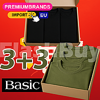 6 шт. Базова чоловіча чорна+оліва (хакі) футболка без принтів однотонна бавовна M-2XL