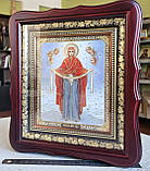 Ікона Пресвята Богородиця Покров у білому фігурному кіоті під склом, розмір 24×21, сюжет 15*18., фото 2