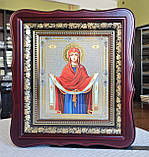 Ікона Пресвята Богородиця Покров у білому фігурному кіоті під склом, розмір 24×21, сюжет 15*18., фото 3