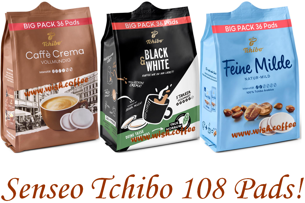 Набір Кави в чалдах Senseo Tchibo 108 чалд 36*3 (Caffe Crema Vollmundig - BLACK & WHITE - Feine Milde)