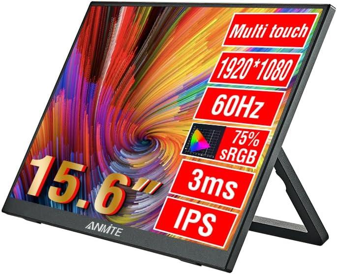 Портативний монітор Anmite 15.6" Full HD IPS сенсорний екран USB-C HDMI для ноутбука, ПК, Xbox, PS4, телефону з динаміками