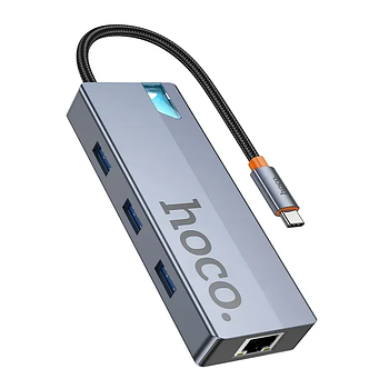 HUB USB Hoco HB51 6in1 adapter (Type-C to USB3.0/HDMI/PD/RJ45) Metal Grey