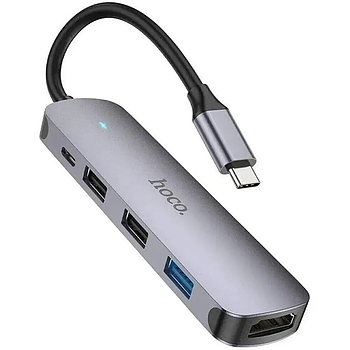 HUB USB Hoco HB27 4in1 adapter (Type-C to 1USB3.0+2USB2.0+HDMI) Metal Grey