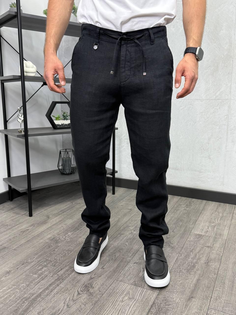 Чоловічі лляні штани LORO PIANA H5272 чорні, фото 1