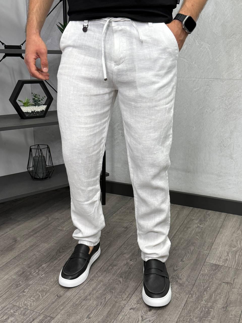 Чоловічі лляні штани LORO PIANA H5273 білі 34, 38, фото 1