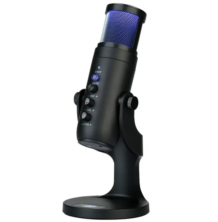 Студійний мікрофон MU900 з RGB підсвіткою і USB Plug&Play мікрофон для стрімерів, геймерів, блогерів Black