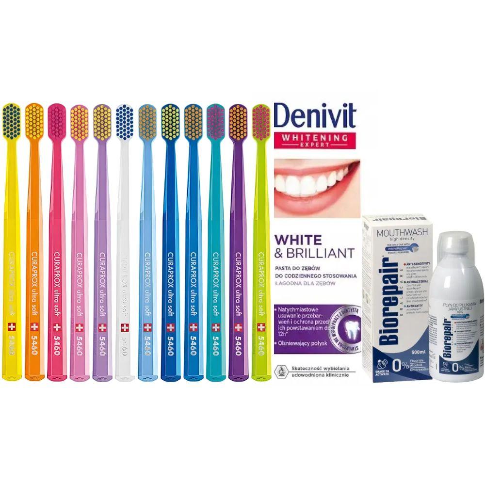 Зубна щітка Curaprox CS 5460 Ultra Soft для чутливих ясен + зубна паста Denivit White&Brilliant відбілююча + ополіскувач BIOREPAIR