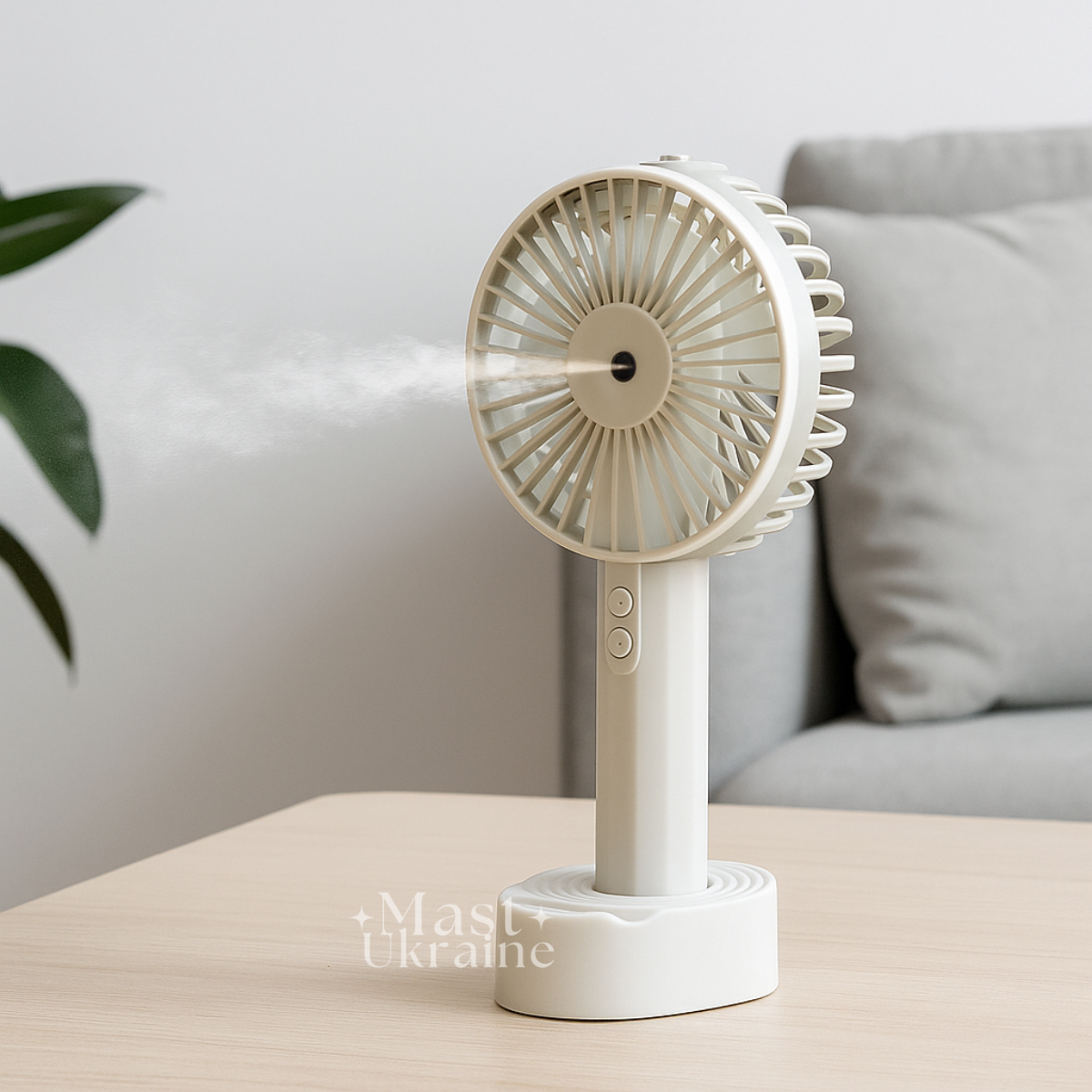 Вентилятор портативний ручний з розпилювачем води та підставкою Kinzo Cooling, міні-вентилятор Білий KINZ-01
