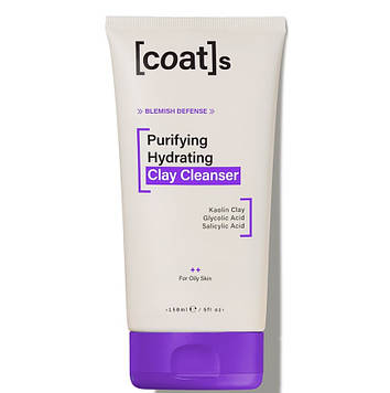 [coat]s Purifying Hydrating Clay Cleanser - глиняний очищувальний гель з AHA/BHA для жирної шкіри, 150 мл