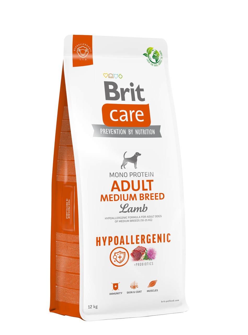 Сухий корм Brit Care Hypoallergenic Adult Medium Breed Lamb Rice ягня рис корм для собак, 12кг, фото 1