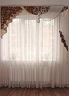 Жорсткий ламбрекен Firanka Стайл 2м коричневий із золотим (48_4ж)