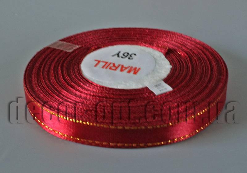 Стрічка атласна з люрексом вишнева 1,0 см 36ярд 33