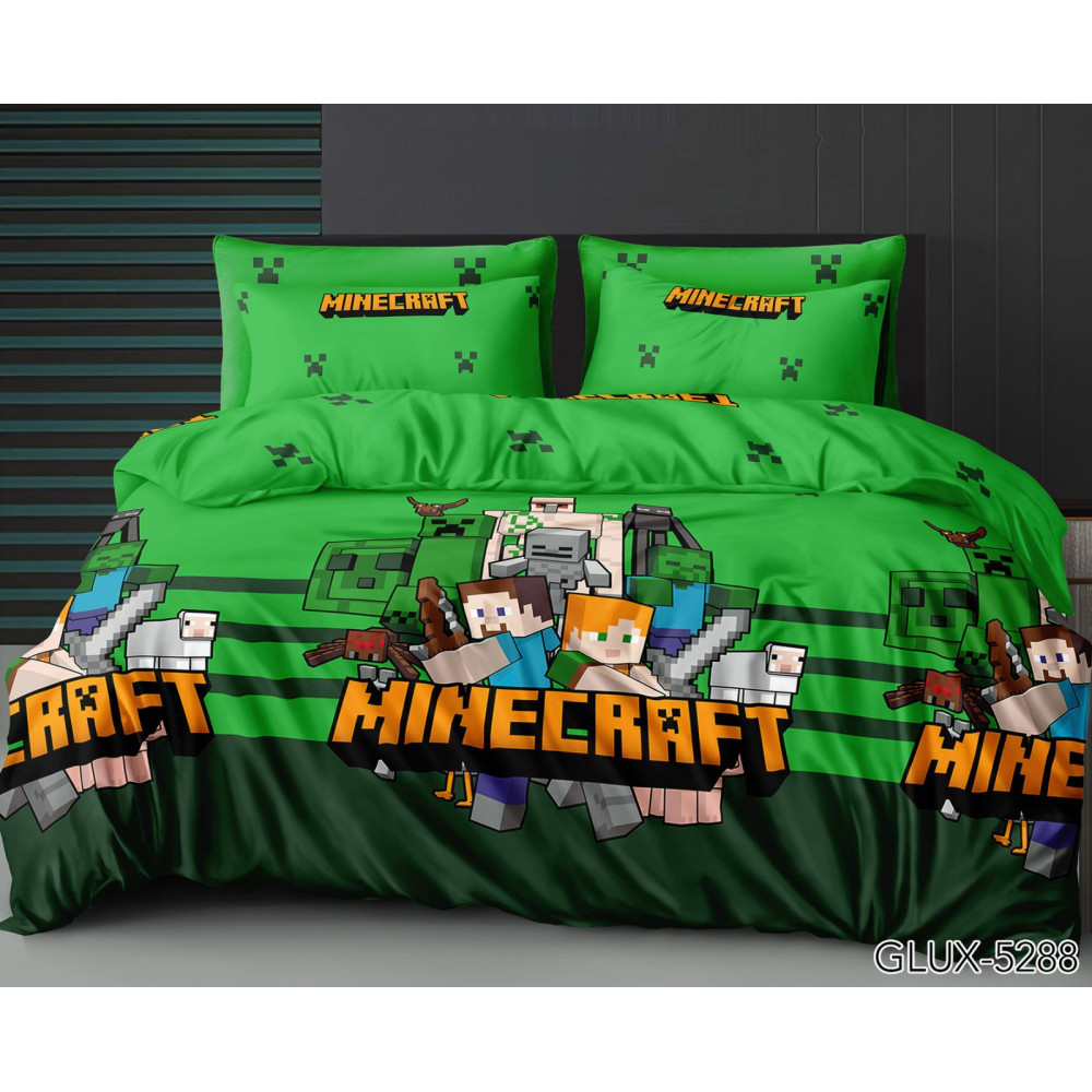 Майнкрафт на зеленому - Бязь Gold - Двоспальний комплект постільної білизни, фото 1