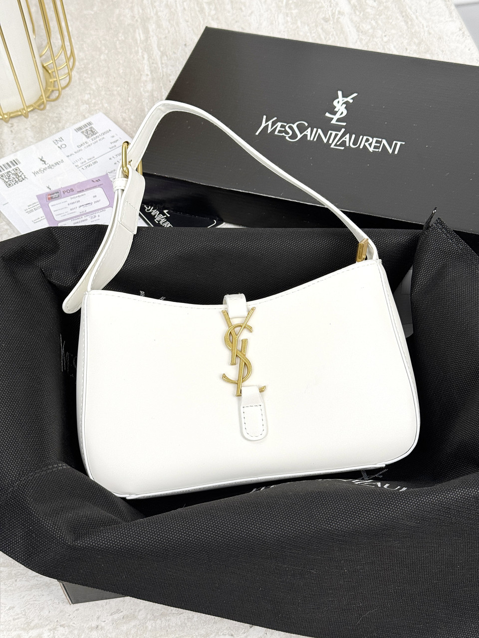 Жіноча сумка Yves Saint Laurent YSL Le 5 ↑ 7 Ів Сен Лоран білий із довгим ременем, фото 1