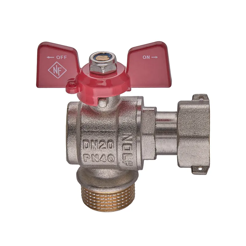 Кран кульовий Nolf classic NFC.841-08-3/4"FM ГШМ з накидною гайкою кутовою, ручка "метелик" червона, фото 1