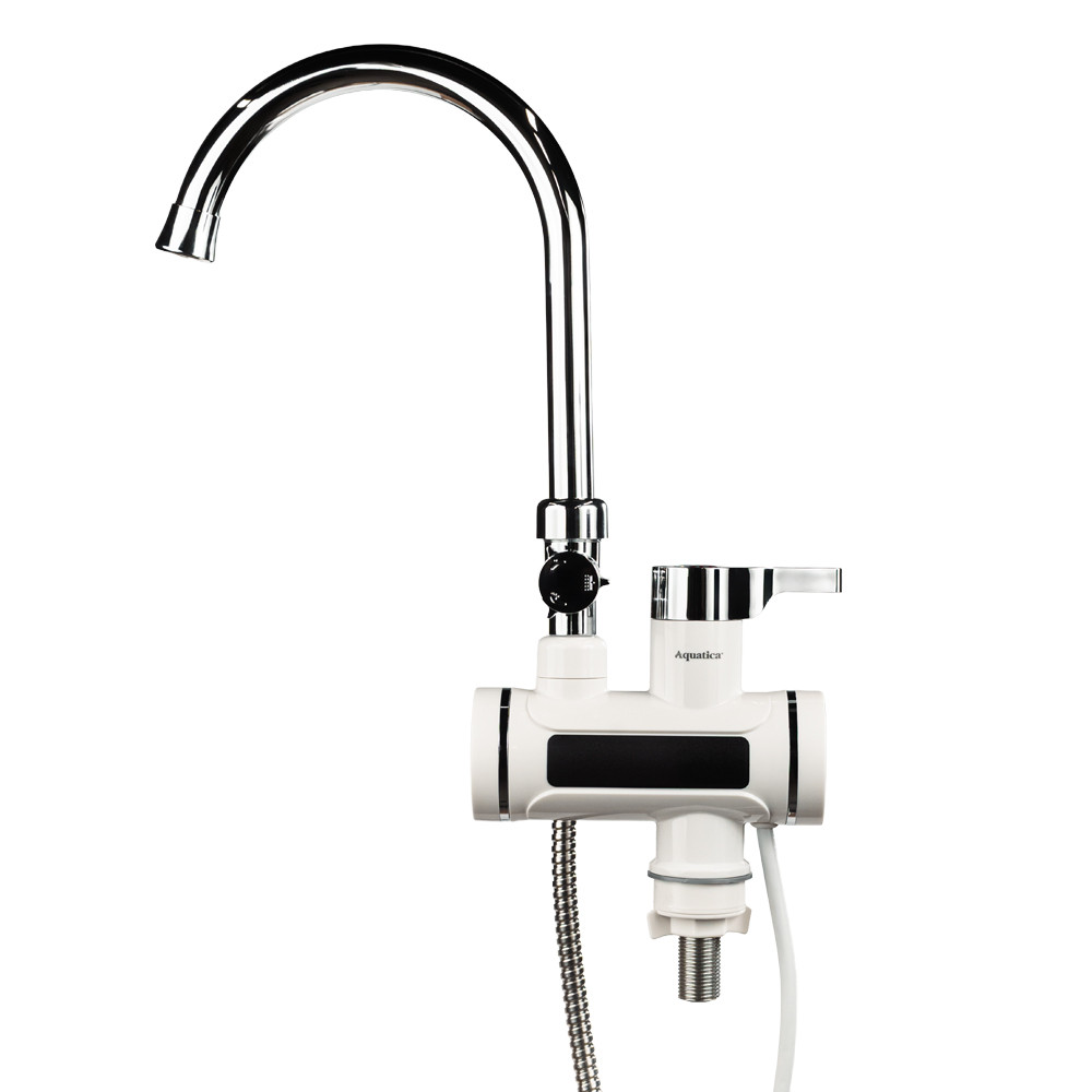 Кран-водонагрівач проточний s92 3.3 кВт для ванни вилив вухо на гайці з дисплеєм і термостатом AQUATICA, фото 1