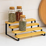 Полиця для ванної кімнати та кухні дерев'яна багатоярусна на 4 ступені для спецій, стійка ступінчаста для банок, фото 2