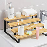 Полиця для ванної кімнати та кухні дерев'яна багатоярусна на 4 ступені для спецій, стійка ступінчаста для банок, фото 3