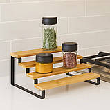 Полиця для ванної кімнати та кухні дерев'яна багатоярусна на 4 ступені для спецій, стійка ступінчаста для банок, фото 4