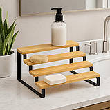 Полиця для ванної кімнати та кухні дерев'яна багатоярусна на 4 ступені для спецій, стійка ступінчаста для банок, фото 5