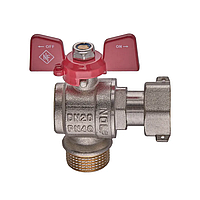 Кран кульовий Nolf classic NFC.841-08-3/4" ГШМ з накидною гайкою кутовий, ручка "метелик" червона (NF3159)