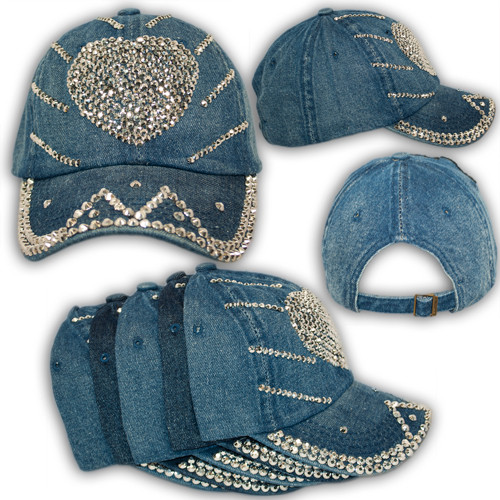 Джинсова кепка з камінням, зображенням серця, 1714_5, р. 54, фото 1