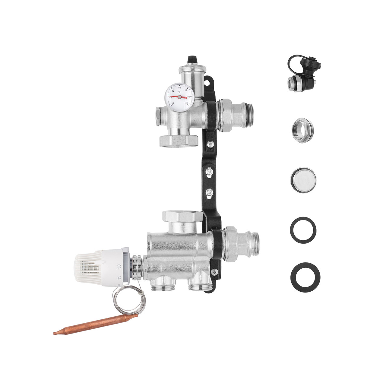 Змішувальний вузол для колектора в зборі з нижнім підключенням STA 1", нікельований, фото 1