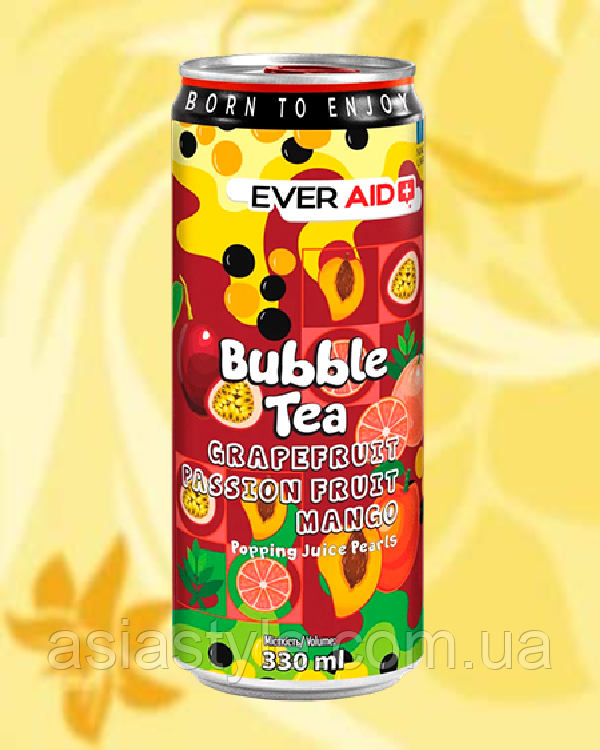 Чайний напій Грейпфрут-Маракуйя-Манго, Bubble Tea Grapefruit-Maracuja-Mango, 0,33 л, EVER AID, ВО, фото 1