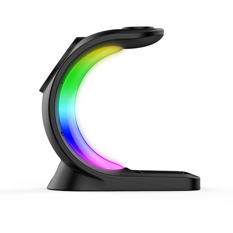 Бездротова зарядка 3в1 для iphone навушників годинника MagSafe RGB Чорна