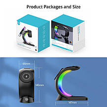Бездротова зарядка 3в1 для iphone навушників годинника MagSafe RGB Чорна, фото 5