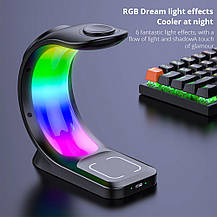 Бездротова зарядка 3в1 для iphone навушників годинника MagSafe RGB Чорна, фото 4