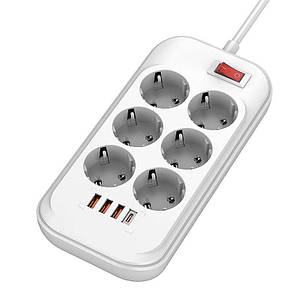 Мережевий фільтр 2м 6 розеток + 4USB ColorWay CW-CHE64PDW (Type-C PD20W + 3USB QC3.0) (38W) чорний новий новий