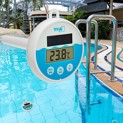 TFA 30.1068.02 | Цифровий плаваючий термометр для басейну на сонячних батарейках для вимірювання температури води, фото 1