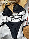 Жіночий роздільний купальник чорний купальник шторки на зав'язках, S, M, L, фото 3