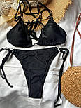 Жіночий роздільний купальник чорний купальник шторки на зав'язках, S, M, L, фото 6