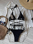 Жіночий роздільний купальник чорний купальник шторки на зав'язках, S, M, L, фото 7
