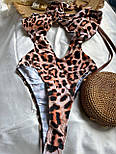 Купальник закритий жіночий леопардовий з глибоким вирізом біфлекс, S, M, фото 3