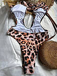 Купальник закритий жіночий леопардовий з глибоким вирізом біфлекс, S, M, фото 4