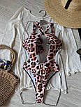 Купальник закритий жіночий леопардовий з глибоким вирізом біфлекс, S, M, фото 6