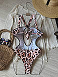 Купальник закритий жіночий леопардовий з глибоким вирізом біфлекс, S, M, фото 7