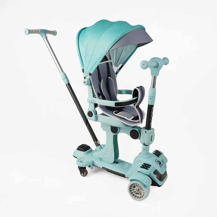 Дитячий самокат 5 в 1 трансформер з козирком підсвіткою музикою і ручкою від 1 до 5 років, фото 1