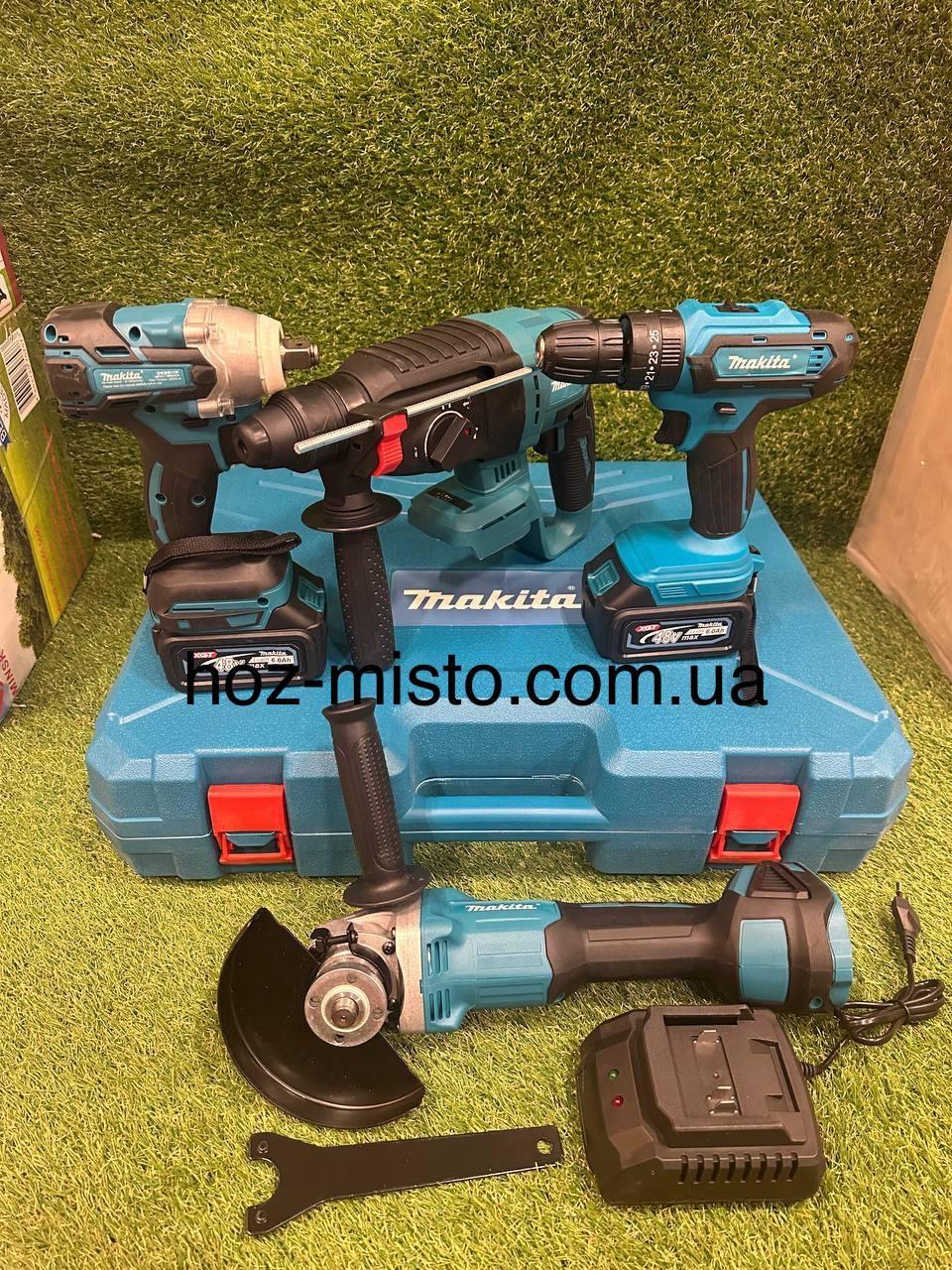 Набор 4в1 2АКБ Makita (Шуруповер DHP485BL + Болгарка DGA504 + Перфоратор DHR 202 + Гайковерт DTW301) в1 Макита, фото 1