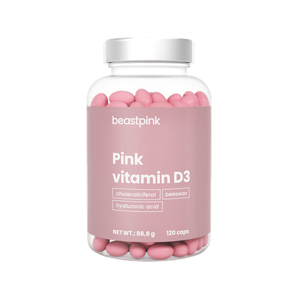Вітамін D3 з гіалуроновою кислотою BeastPink Pink Vitamin D3 2000 UI 120 капс., фото 1