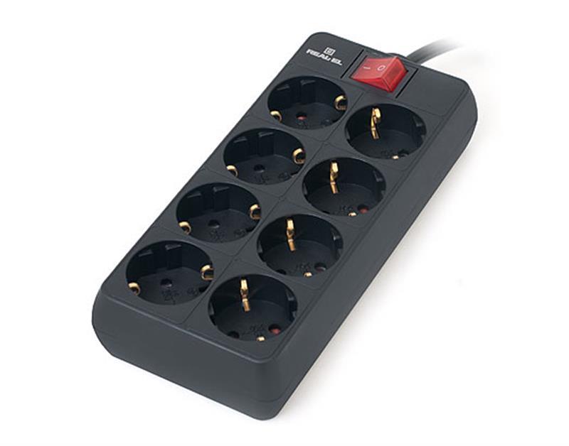 Мережевий фільтр 3м 8 розеток REAL-EL RS-8 PROTECT (EL122300022) чорний новий, фото 1