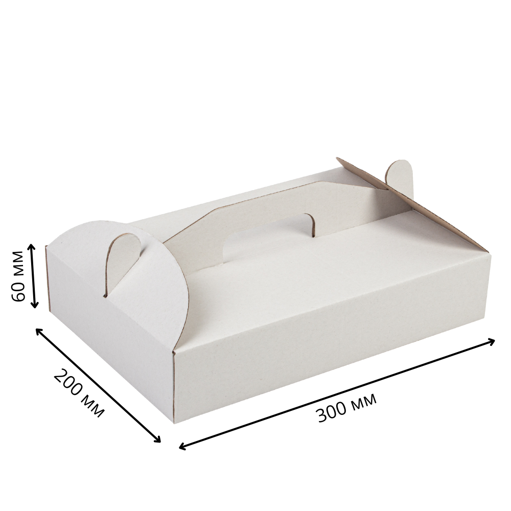 Самозбірна коробка 300х200х60 з ручкою (гофрокартон), біла, фото 1