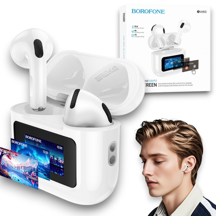 Бездротові навушники Borofone BW60 Destacado з LED-дисплеєм, Bluetooth 5.4, Ергономічна гарнітура TWS