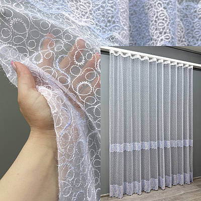 Тюль органза з вишивкою та люрексом. Колір блакитний з білим. Код 1690т